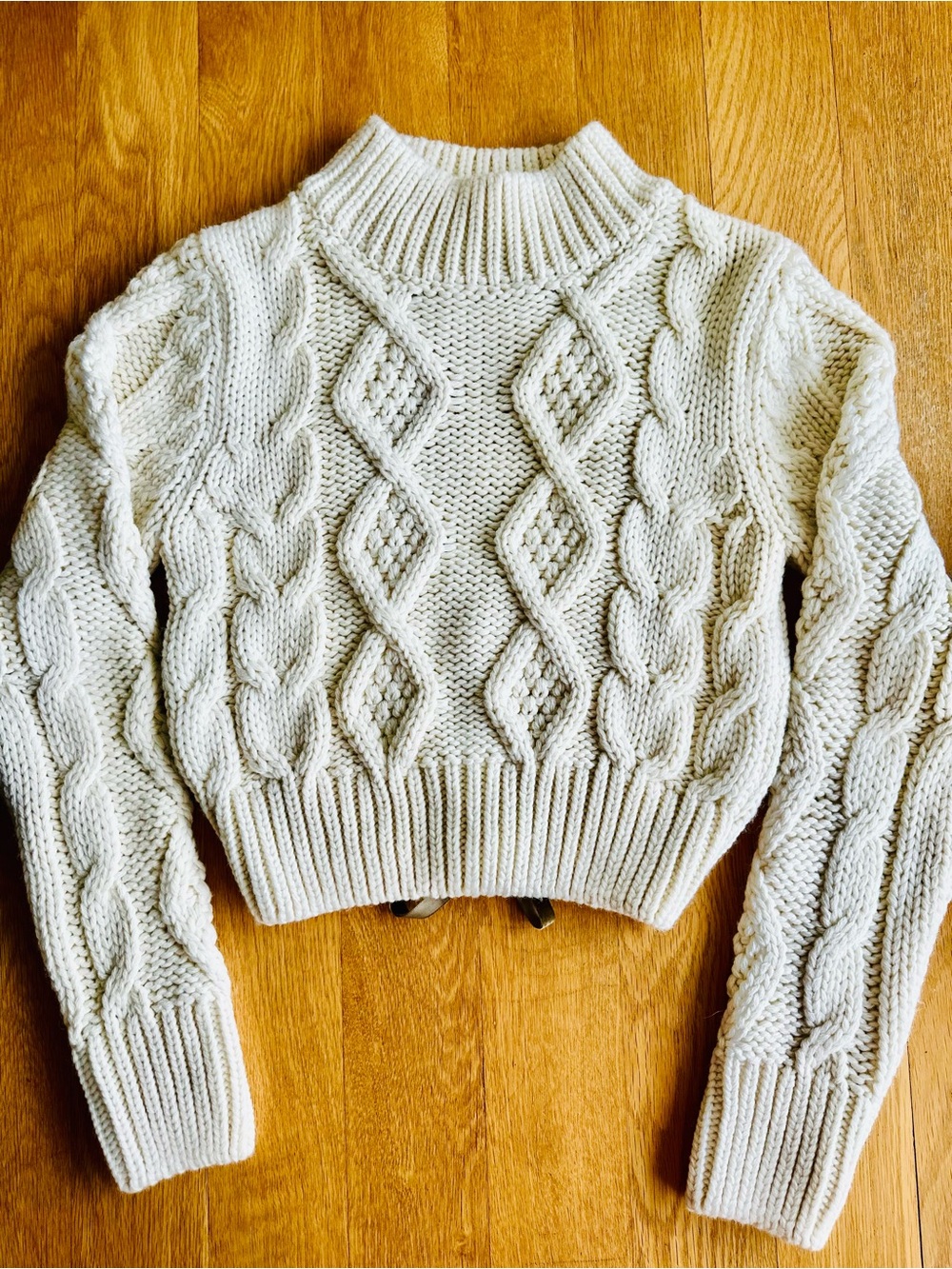 Zara Cream Cable Knit Cropped Turtleneck Sweater - Picture 4 of 5